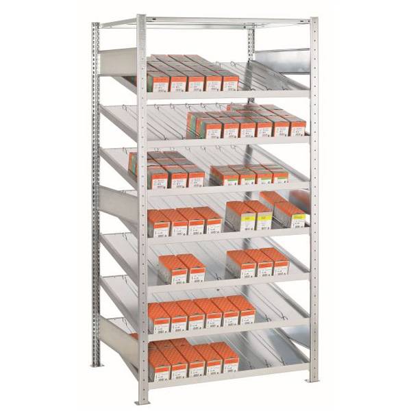 Boltless f&oslash;lgesektion lagerreol med FIFO hylder 2000x1000x800mm