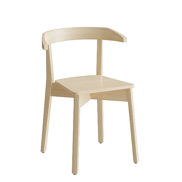 Elin café- eller kantinestol i klarlakeret massiv birk