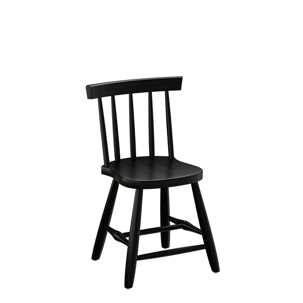 B&oslash;rnestol med en siddeh&oslash;jde p&aring; 370mm i sortbejdset massiv birk