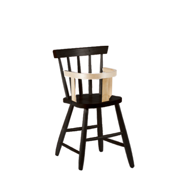 Børnestol med bøjle og siddehøjde 370mm i sortbejdset massiv birk