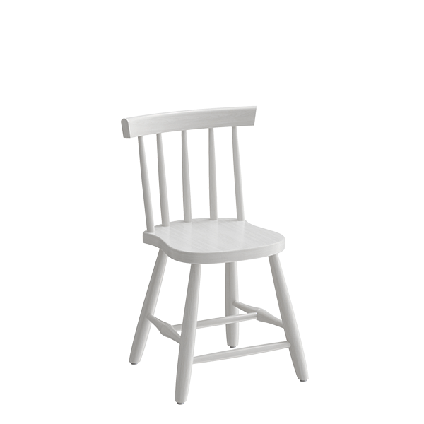 B&oslash;rnestol med en siddeh&oslash;jde p&aring; 370mm i hvidbejdset massiv birk