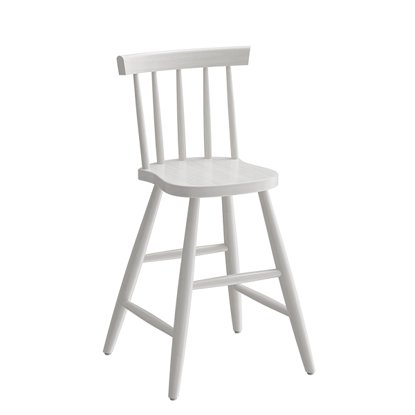 B&oslash;rnestol med en siddeh&oslash;jde p&aring; 520mm i hvidbejdset massiv birk