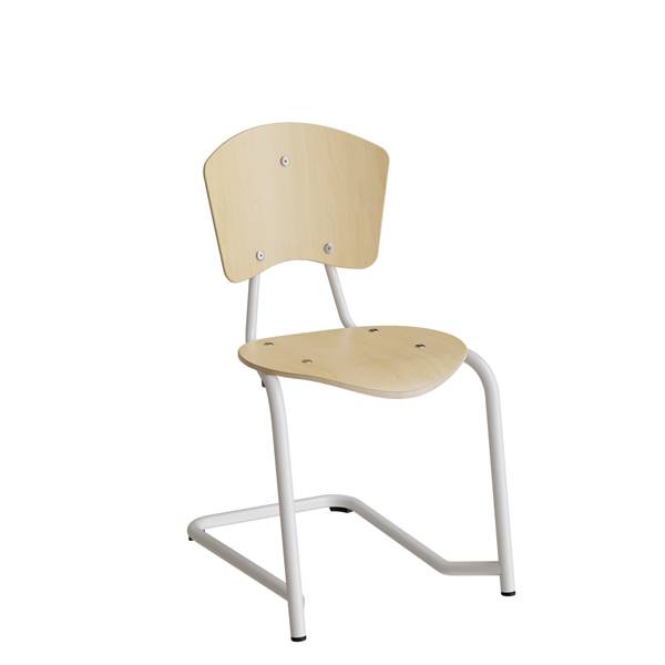 Nian elevstol med s&aelig;de og ryg i birk fin&eacute;r med hvidt stel