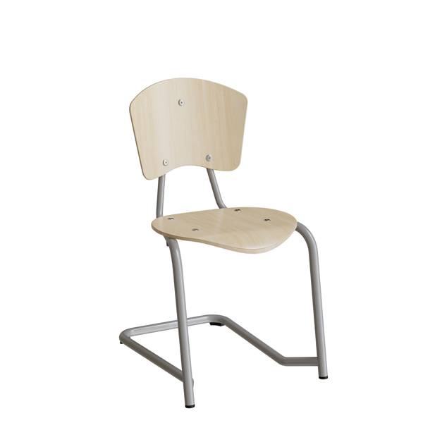 Nian elevstol med s&aelig;de og ryg i birk laminat og alugr&aring;t stel