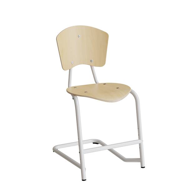 Nian elevstol i birk fin&eacute;r med fodst&oslash;tte og hvidt stel