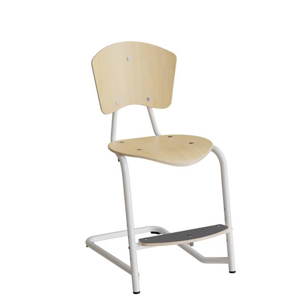 Nian elevstol i birk finér med fodplade og hvidt stel