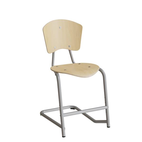 Nian elevstol i birk fin&eacute;r med fodst&oslash;tte og alugr&aring;t stel