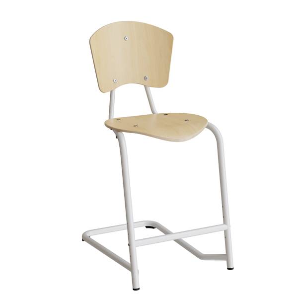 Nian elevstol i birk fin&eacute;r med hvidt stel og fodst&oslash;tte