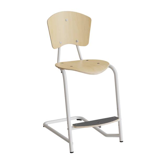 Nian elevstol i birk finér med hvidt stel og fodplade