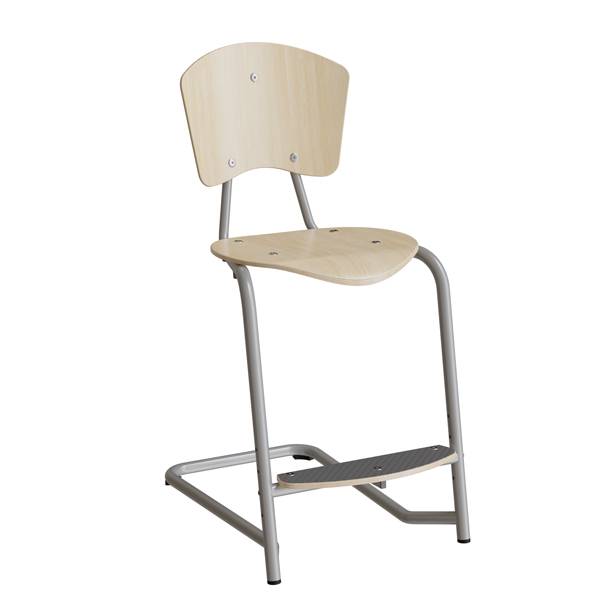 Nian elevstol i birk laminat med alugr&aring;t stel og fodplade