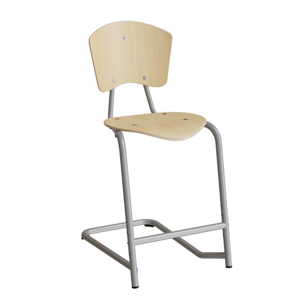 Nian elevstol i birk fin&eacute;r med alugr&aring;t stel og fodst&oslash;tte