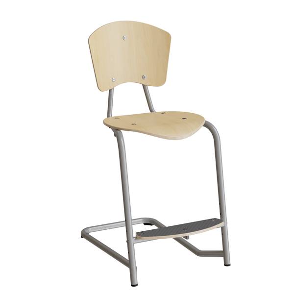 Nian elevstol i birk fin&eacute;r med alugr&aring;t stel og fodplade