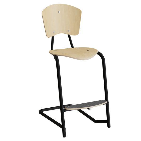 Nian elevstol i birk fin&eacute;r med sort stel med fodplade