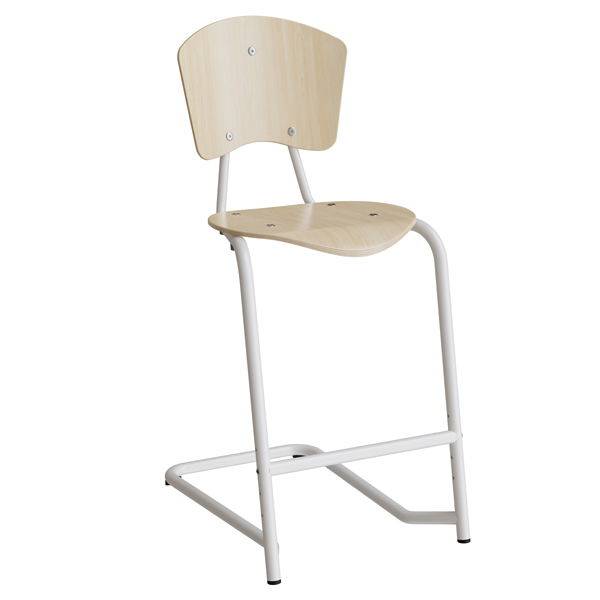 Nian elevstol i birk laminat med hvidt stel med fodst&oslash;tte