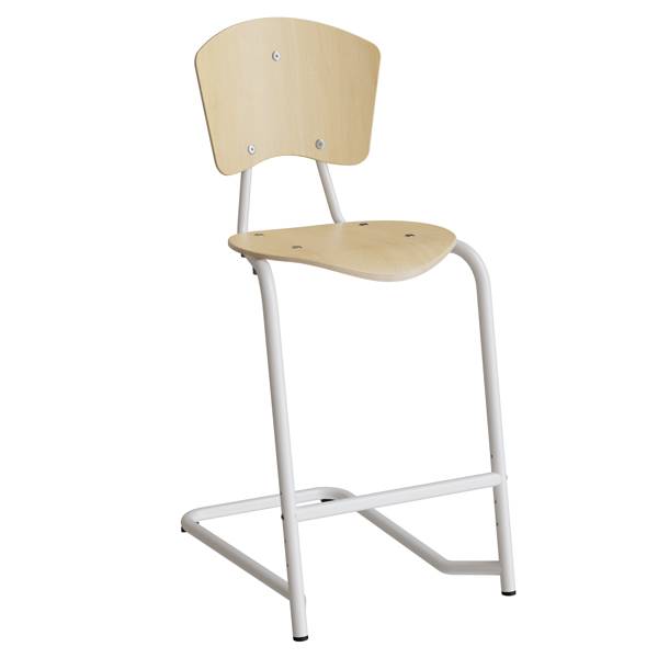 Nian elevstol i birk fin&eacute;r med hvidt stel med fodst&oslash;tte