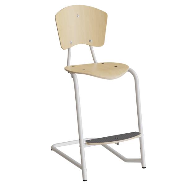 Nian elevstol i birk fin&eacute;r med hvidt stel med fodplade