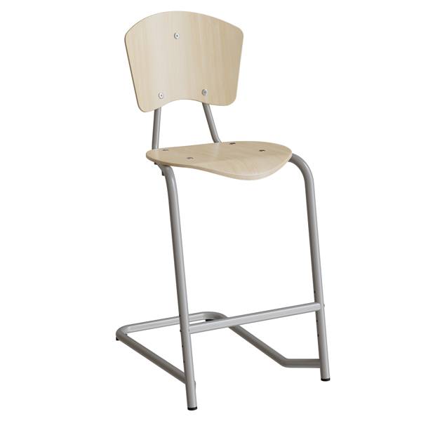 Nian elevstol i birk laminat med alugråt stel med fodstøtte