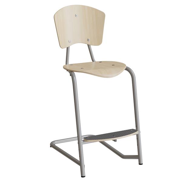 Nian elevstol i birk laminat med alugr&aring;t stel med fodplade