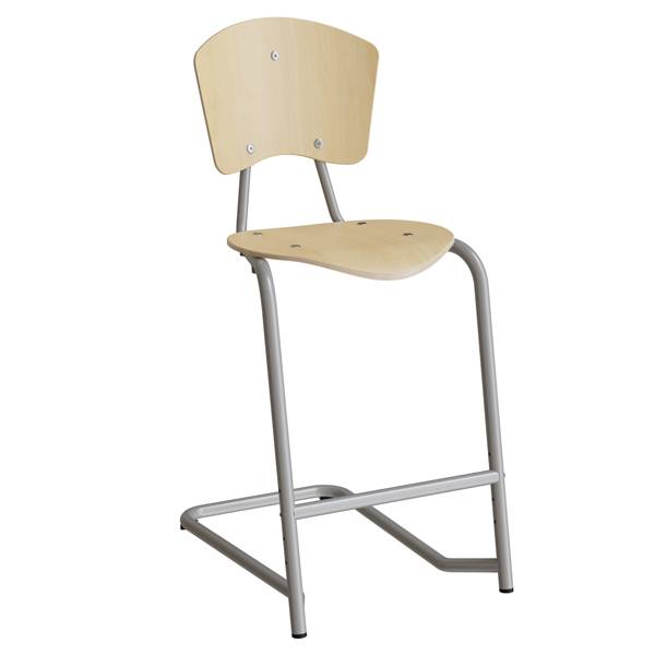 Nian elevstol i birk finér med alugråt stel med fodstøtte