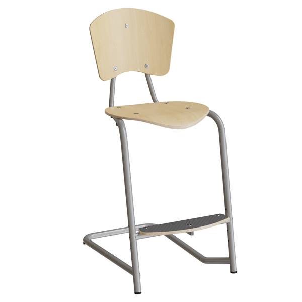 Nian elevstol i birk finér med alugråt stel med fodplade