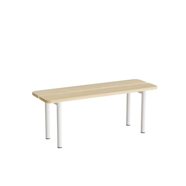Siddeb&aelig;nk 1100mm med birk laminat og hvidt understel