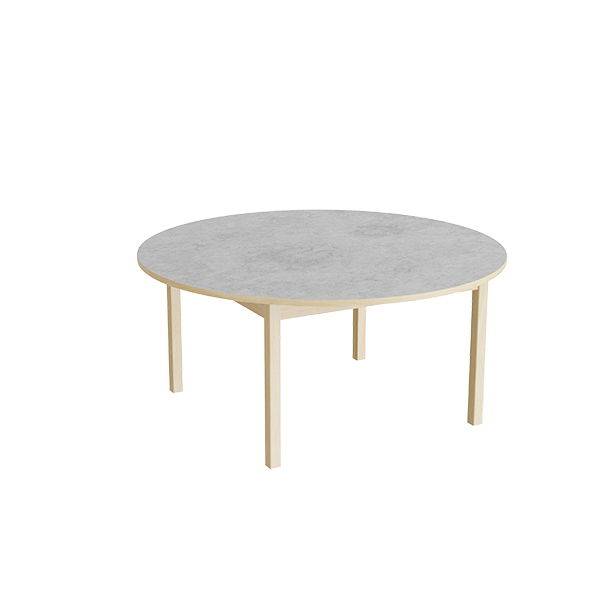 Rundt elevbord &Oslash;120cm i lydd&aelig;mpende lys gr&aring; linoleum med massive birk ben, h&oslash;jde 55cm 