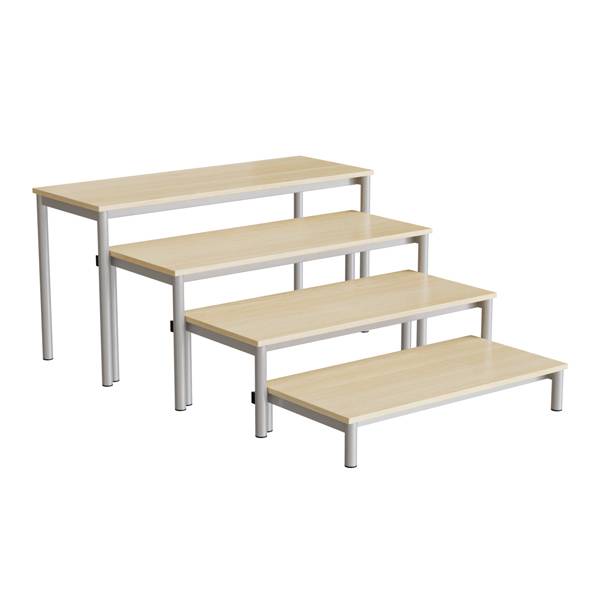 Idol b&aelig;nk med 4 trappe sektioner i birk laminat og alugr&aring;t stel 