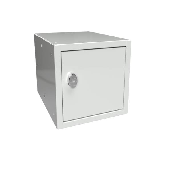 Opbevaringsboks med greb til h&aelig;ngel&aring;s 27x27x35cm lys gr&aring; st&aring;ld&oslash;r