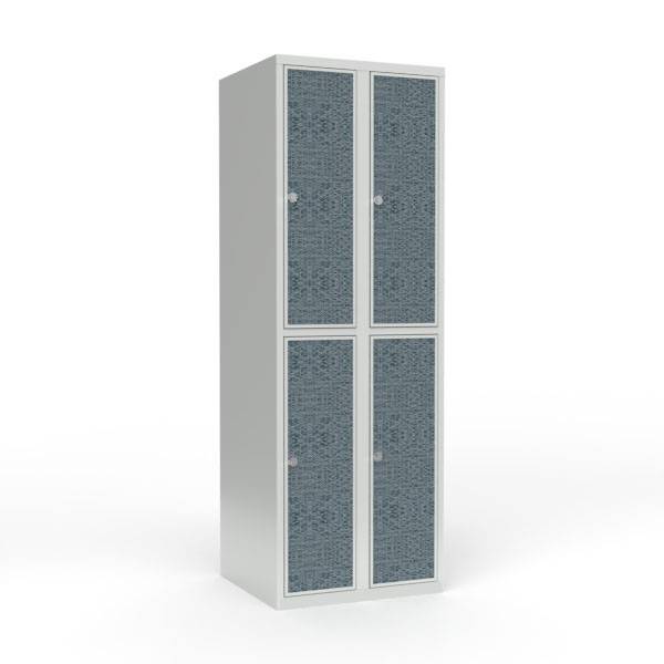 Skoleskab 60x55x175cm, 4 rum, lige tag, sorte døre, hængelåse