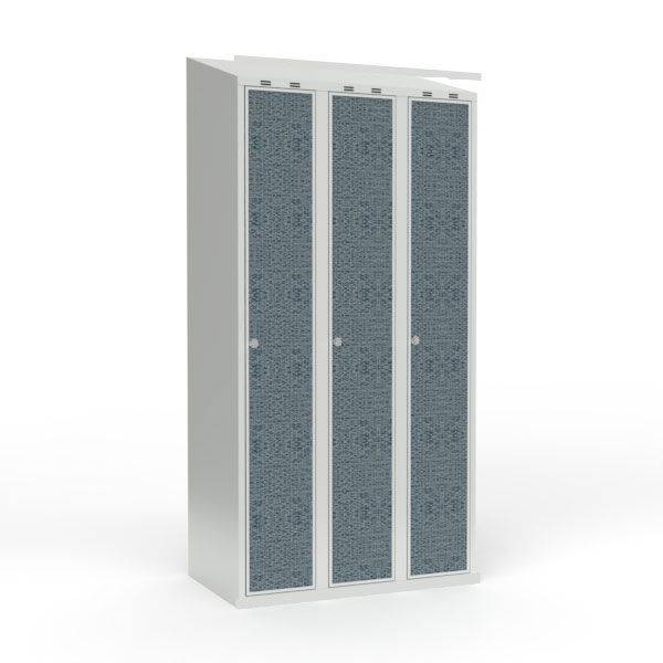 Skoleskab 90x55x190cm, skr&aring;t tag, sorte d&oslash;re med greb til h&aelig;ngel&aring;s