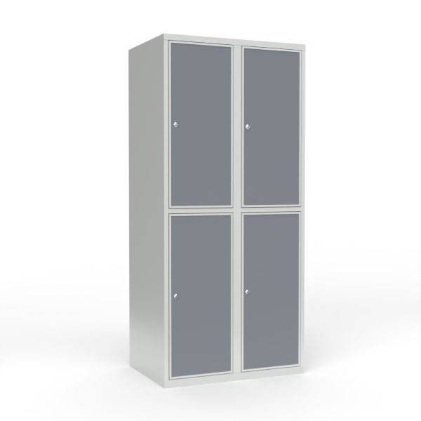 Skoleskab 80x55x175cm, 4 rum, lige tag, grå døre, cylinderlåse