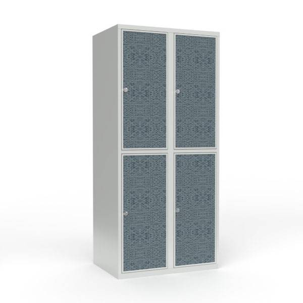 Skoleskab 80x55x175cm, 4 rum, lige tag, sorte d&oslash;re, h&aelig;ngel&aring;se