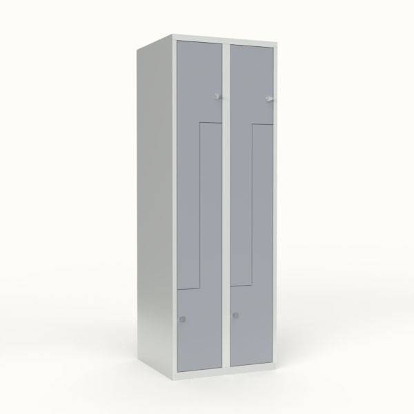 Skoleskab 60x55x175cm, lige tag, 4 gr&aring; Z-st&aring;ld&oslash;re, h&aelig;ngel&aring;se