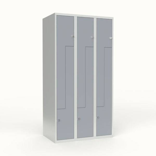 Skoleskab 90x55x175cm, lige tag, 6 gr&aring; Z-st&aring;ld&oslash;re, h&aelig;ngel&aring;se