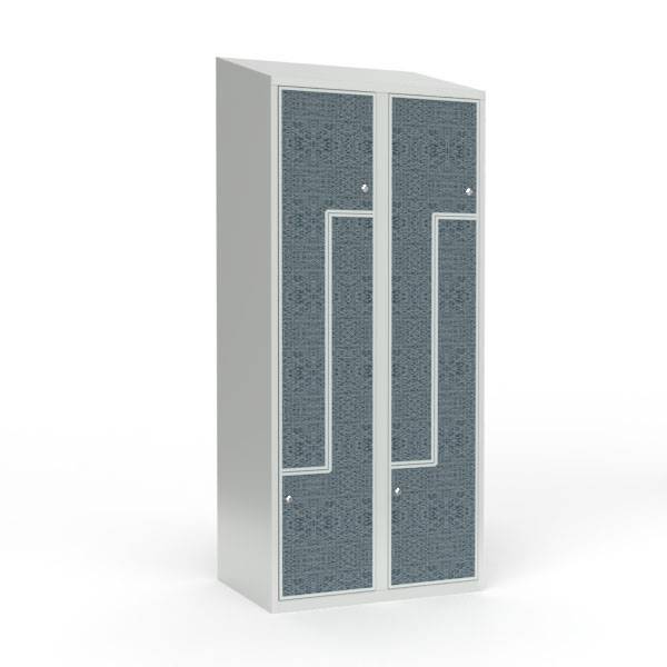 Skoleskab 80x55x190cm, 4 rum, skr&aring;t tag, sorte Z-d&oslash;re, cylinderl&aring;se