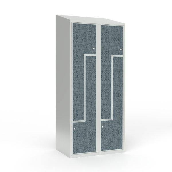 Skoleskab 80x55x190cm, 4 rum, skr&aring;t tag, sorte Z-d&oslash;re, cylinderl&aring;se