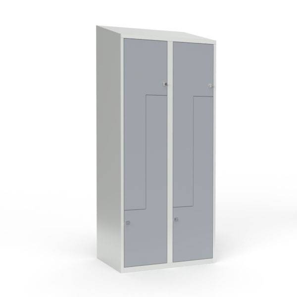 Skoleskab 80x55x190cm, skr&aring;t tag, 4 gr&aring; Z-st&aring;ld&oslash;re, h&aelig;ngel&aring;se