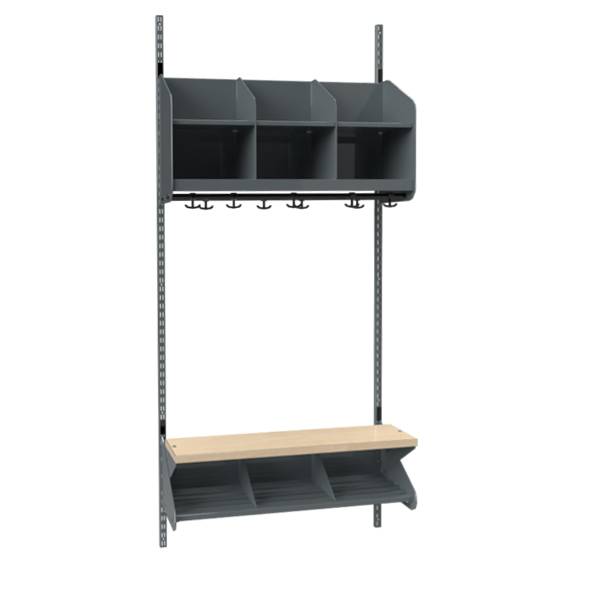 BST garderobe startsektion model C med 3 pladser 900mm mørk grå