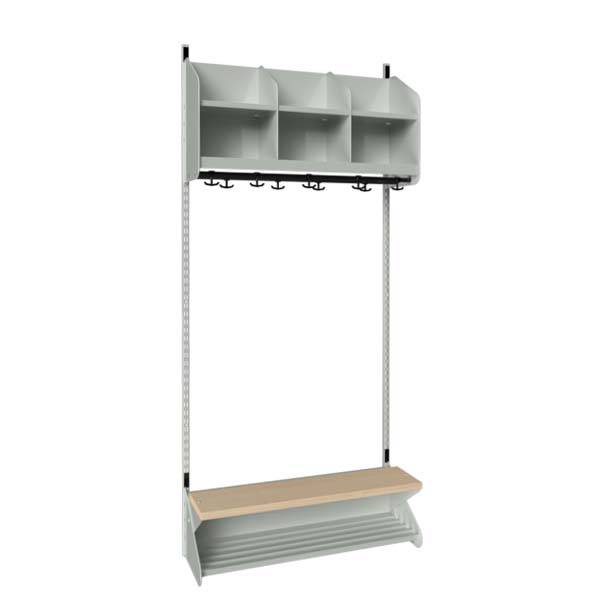 BST garderobe startsektion model D med 3 pladser 900mm lys grå
