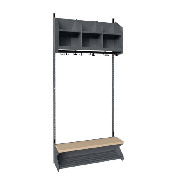 BST garderobe startsektion model D med 3 pladser 900mm mørk grå