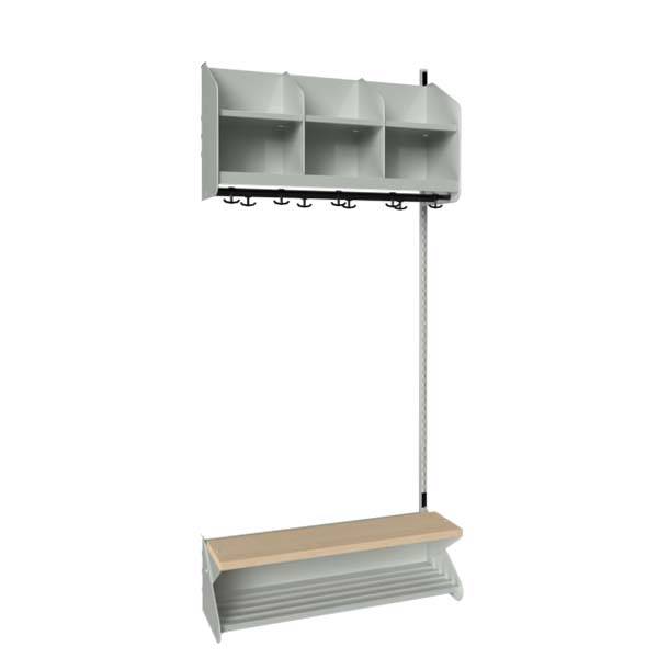 BST garderobe påbygningssektion model D med 3 pladser 900mm lys grå