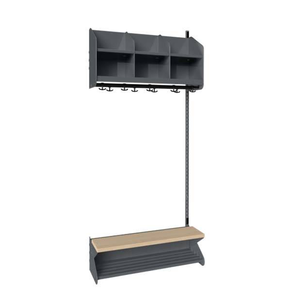 BST garderobe påbygningssektion model D med 3 pladser 900mm mørk grå