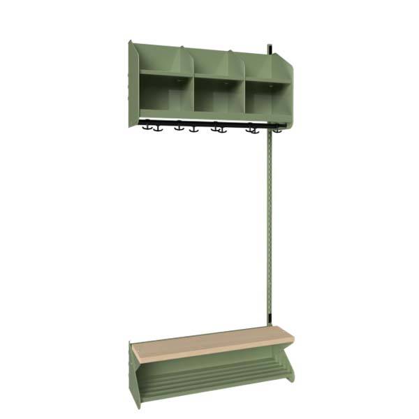 BST garderobe p&aring;bygningssektion model D med 3 pladser 900mm gr&oslash;n