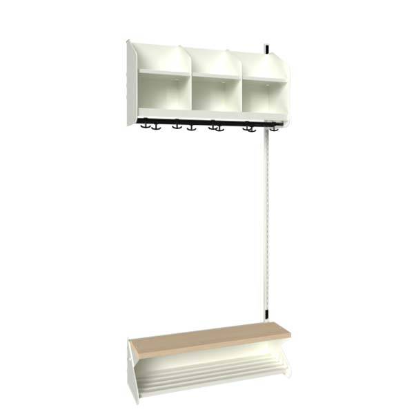BST garderobe p&aring;bygningssektion model D med 3 pladser 900mm hvid