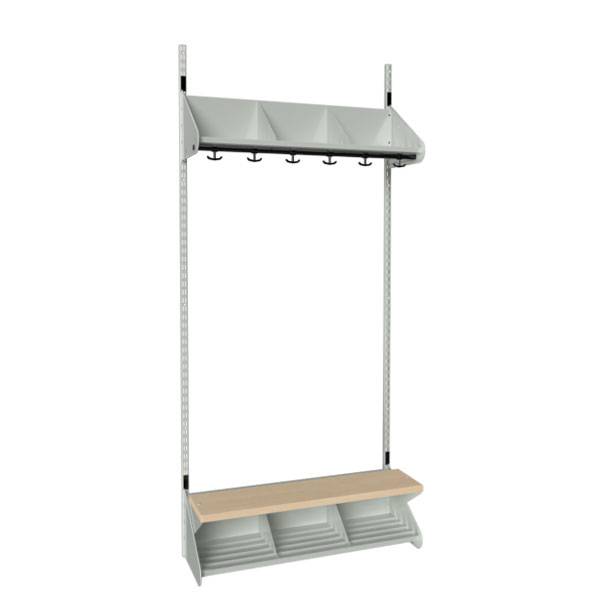BST garderobe startsektion model G med 3 pladser 900mm lys grå