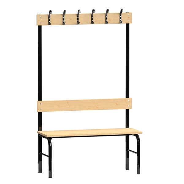 Enkeltsidet garderobestativ i lakeret fyr med sort stel, 100cm