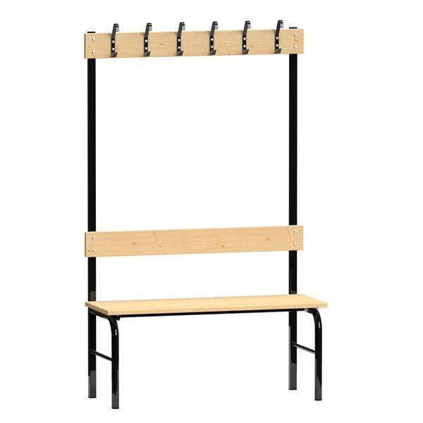 Enkeltsidet garderobestativ i lakeret fyr med sort stel, 100cm