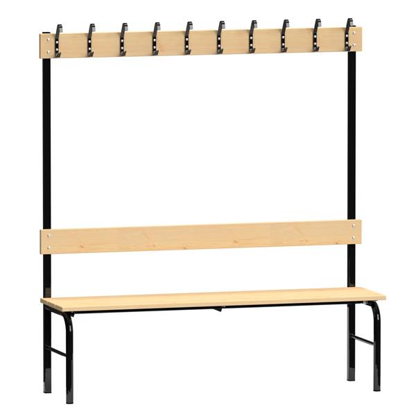 Enkeltsidet garderobestativ i lakeret fyr med sort stel, 150cm