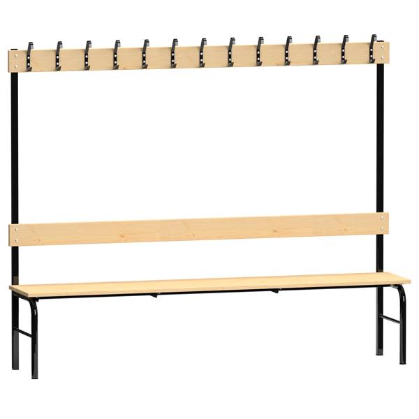 Enkeltsidet garderobestativ i lakeret fyr med sort stel, 200cm