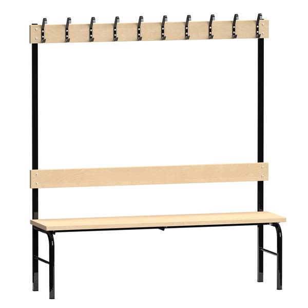 Enkeltsidet garderobestativ i birk laminat med sort stel, 150cm
